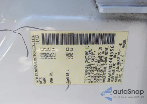 2014 Nissan Maxima 3.5 S z USA, uszkodzony, nr VIN 1N4AA5APXEC444556